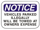 vehicles parked illegally will be towed at owners expense